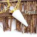 Elegant white opalite cone-shaped perfume bottle pendant necklace on gold chain - Opal / Gold