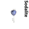 Heart-shaped key pendant with natural blue vein stone inlay for fashion jewelry - Blue Sodalite