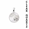 Elegant white crystal pendant featuring silver elephant mother and baby family design - White Crystal