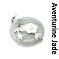 Elegant green aventurine jade circular pendant necklace featuring white flower detail - Pendant Only (Without Chain) / Aventurine Jade
