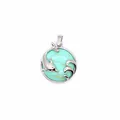 Close-up of silver dolphin and wave pendant with turquoise stone inlay - Turquoise