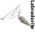 Hexagonal cone labradorite stone perfume bottle pendant necklace in silver finish - Flash Stone (Labradorite) / Silver