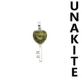 Elegant heart-shaped key pendant featuring a natural unakite stone inlay with silver finish - Unakite