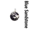 Exquisite round pendant necklace featuring mother and baby elephants over blue sandstone - Blue Sandstone