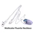 Zeshoekige natuurlijke fluoriet kristallen kolom hanger ketting met zilveren ketting - Zilveren Ketting / Kleurrijke Fluoriet