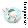 Elegant turquoise donut pendant necklace featuring a delicate white shell flower detail - Pendant Only (Without Chain) / Turquoise