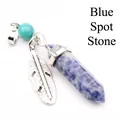 Hexagonal blue spot stone pendant featuring a silver feather and turquoise bead decoration - Blue Spot Jasper