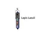 Hexagonal lapis lazuli pendant with 7 chakra stones in silver ornate casing design - Lapis Lazuli