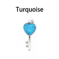 Elegant heart-shaped blue turquoise stone key pendant necklace charm with silver finish - Blue Turquoise