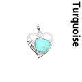 Pendentif cœur en argent orné d'une pierre de turquoise naturelle en forme de cœur - Turquoise