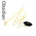 Handgemaakte ketting met zeshoekige zwarte obsidiaan hanger en 24K vergulde ketting - Gouden Ketting / Obsidiaan