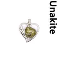 Élégant pendentif en forme de cœur avec une pierre naturelle d'unakite verte et finition argent. - Unakite