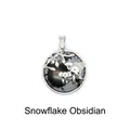 Pendentif en obsidienne flocon de neige avec motif éléphant argenté - Obsidienne flocon de neige