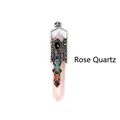 Rose quartz hexagonal column crystal pendant with seven chakra stones and silver metal wrap - Rose Quartz