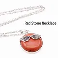 Chic red jasper necklace featuring a black crystal studded sunglasses pendant in silver - With Necklace / Red Jasper
