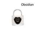 Kreativer silberner Schlossanhänger mit einem natürlichen schwarzen Obsidianherzen - Obsidian