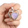 Pendentif cœur argenté élégant avec pierre d'opalite rose pour femmes - Opale