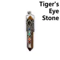 Hexagonal tiger's eye crystal point pendant with antique silver chakra stone wrap - Tiger's Eye