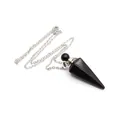Minimalist black obsidian cone pendant necklace perfume bottle with silver chain - Obsidian / Silver