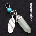 Light green aventurine crystal hexagonal point pendant necklace with silver feather charm - Aventurine Jade