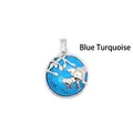 Pendentif turquoise bleue avec motif éléphant mère et enfant argenté - Turquoise Bleue