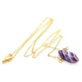 Paarse zeshoekige kristallen kolom hanger ketting met 24K vergulde ketting - Gouden Ketting / Amethist