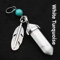 Hexagonal white howlite crystal point pendant necklace with silver feather charm - Howlite