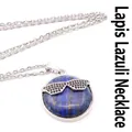 Lapis lazuli round pendant necklace featuring a black crystal-encrusted sunglasses motif. - With Necklace / Lapis Lazuli