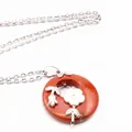 Red stone donut pendant necklace with delicate white flower and silver chain details - Necklace Set / Red Jasper