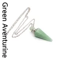 Elegant green aventurine crystal cone pendant necklace with minimalist silver chain - Aventurine Jade / Silver