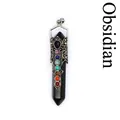 Eleganter hexagonaler schwarzer Obsidian Anhänger mit sieben bunten Chakra Steinen - Obsidian