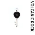 Elegant heart-shaped key pendant featuring a black natural lava stone inlay in silver - Lava Stone