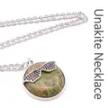 Natural unakite round pendant necklace featuring decorative black stone sunglasses - With Necklace / Unakite