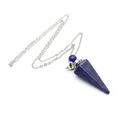 Natural Lapis Lazuli hexagonal cone pendant necklace essential oil perfume bottle - Lapis Lazuli / Silver