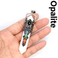 Hexagonaler Opalit Kristallanhänger mit sieben Chakra-Steinen in Vintage-Fassung - Opal
