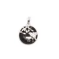 Pendentif éléphant mère et enfant en argent rond avec pierre de lave noire naturelle - Pierre de lave