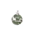 Elegant silver dolphin pendant with green Aventurine Jade stone on white background - Aventurine Jade