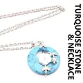 Blue turquoise donut pendant necklace featuring white shell flower and silver chain - Necklace Set / Blue Turquoise