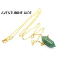 Groene aventurijn kristallen zeshoekige pilaar hanger ketting met gouden ketting - Gouden Ketting / Aventurijn jade
