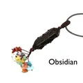 Pendentif en obsidienne noire tressée à la main avec glands en pierres de cristal - Obsidienne