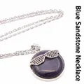 Exquisite blue sandstone round pendant necklace with stylish black sunglasses detail - With Necklace / Blue Sandstone