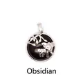 Pendentif éléphant en argent artistique avec base ronde en pierre d'obsidienne noire - Obsidienne
