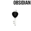Elegant heart-shaped natural black obsidian crystal key pendant in polished silver finish - Obsidian