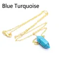 Vergulde schakelketting met een blauwe turquoise zeshoekige prisma kristallen hanger - Gouden Ketting / Blauw Turkoois