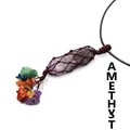 Pendentif en améthyste tissé à la main avec petites pierres colorées et cordon - Améthyste