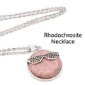 Silver-tone necklace with pink rhodonite pendant and black rhinestone sunglasses detail - With Necklace / Rhodonite