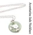 Light green aventurine donut pendant necklace with white flower and silver leaves - Necklace Set / Aventurine Jade