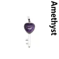 Elegant amethyst heart key pendant featuring natural purple stone in silver finish - Amethyst