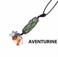 Pendentif en jade aventurine fait main avec filet tissé et pierres de cristal - Jade aventurine
