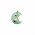 Colgante de luna en aventurina verde con diseño de alambre plateado y estrellas - Aventurina verde